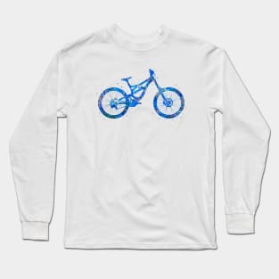 Downhill mountain bike watercolor  blue Long Sleeve T-Shirt